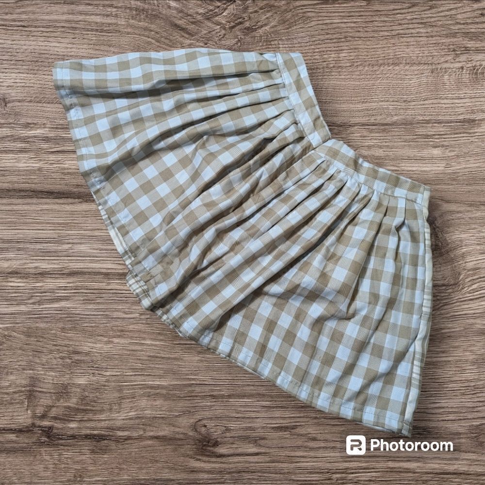 Liv & Lottie Tan and Blue Plaid Pleated Mini Skirt